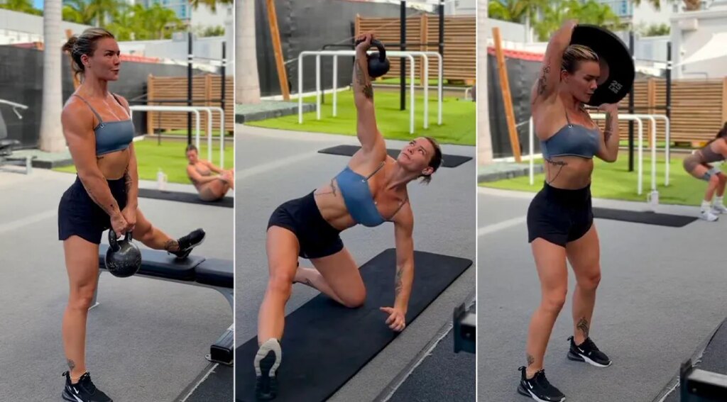 BJJ champion Maggie Grindatti performing her full body workout using kettlebells