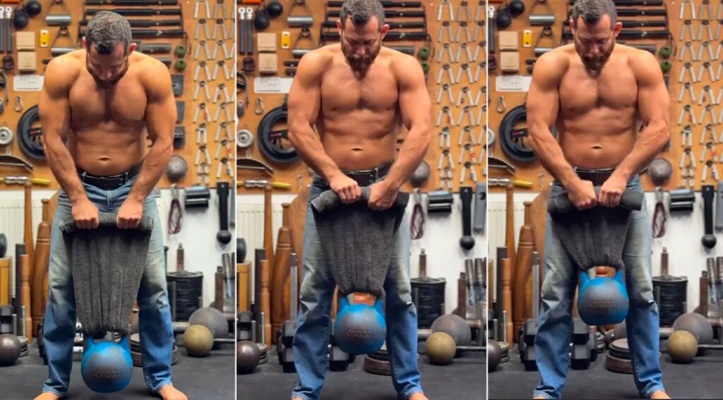 Daniel Strauss improving his grip strength using wrist rolling technique