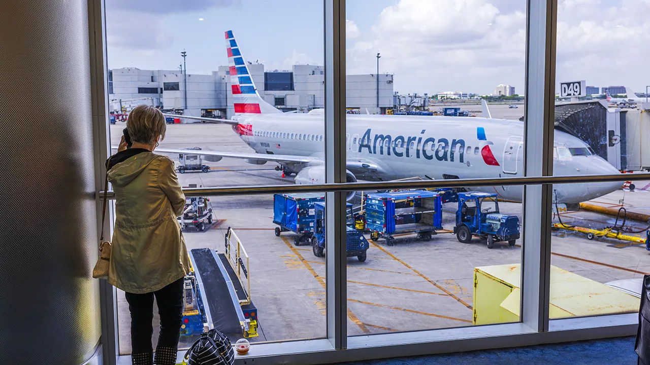 american airlines plane from inside airport
