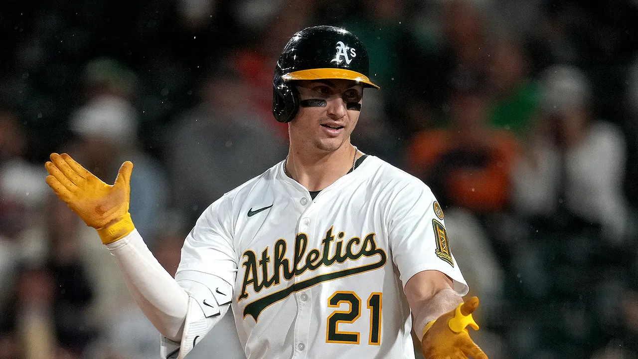 athletics tyler soderstrom celebrates hit