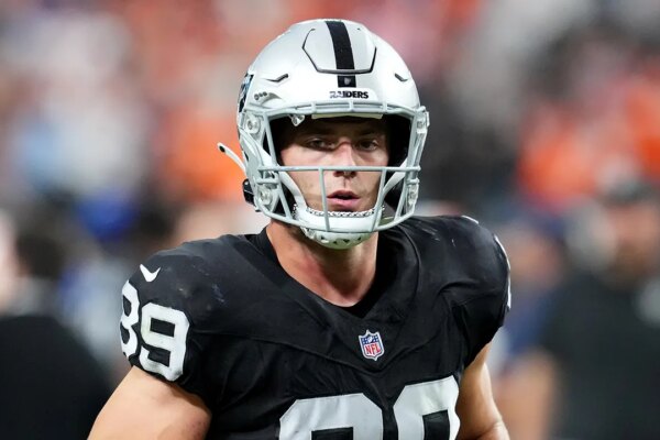 brock bowers looks on raiders broncos