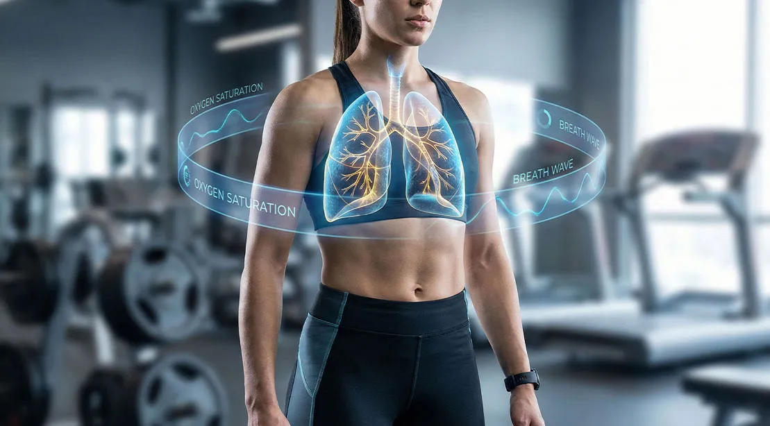 Athletic female at the gym with an image of her Intra Abdominal Pressure and breath work.jpg
