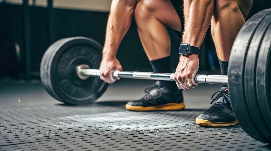 Hands gripping a barbell bar for Barbell Bent Over Row exercise.jpg